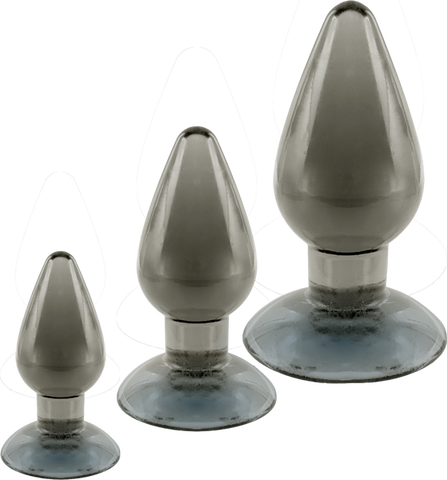 Black Axinite 3-in-1 Suction Cup Base Anal Plug Kit - Butt Plugs