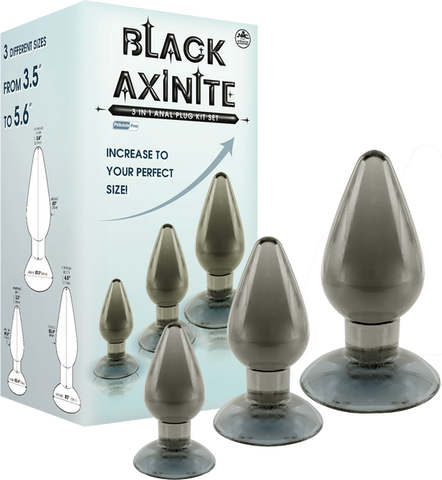 Black Axinite 3-in-1 Suction Cup Base Anal Plug Kit - Butt Plugs