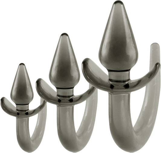 Black Axinite 3 In 1 Unique Design Anal Plug Kit with Tail - Butt Plugs