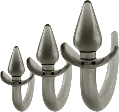 Black Axinite 3 In 1 Unique Design Anal Plug Kit with Tail - Butt Plugs