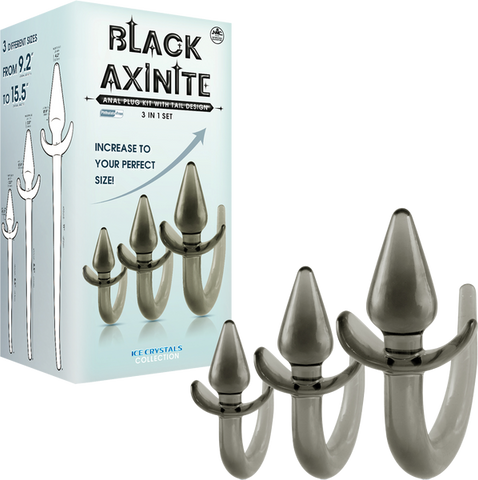 Black Axinite 3 In 1 Unique Design Anal Plug Kit with Tail - Butt Plugs