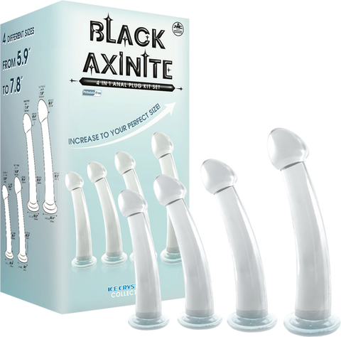 Black Axinite 4 In 1 Suction Cup Base Anal Plug Kit Set - Butt Plugs