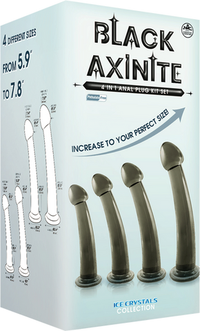 Black Axinite 4 In 1 Suction Cup Base Anal Plug Kit Set - Butt Plugs