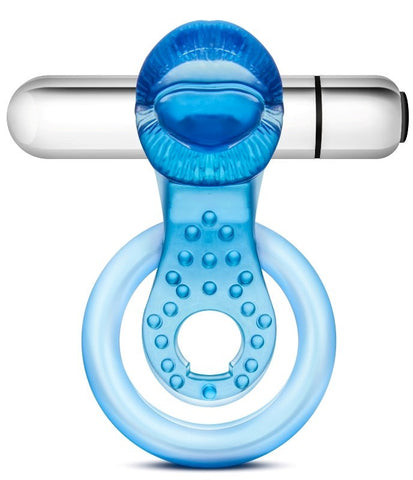 Stay Hard 10 Function Vibrating Tongue Cock Ring Blue - Vibrating Cock Rings