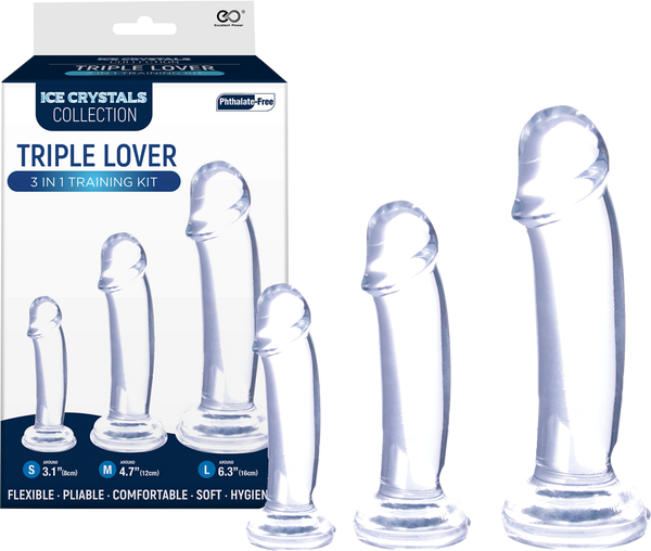 Ice Crystals Collection Triple Lover 3 In 1 Anal Plug Training Kit Clear - - Butt Plugs