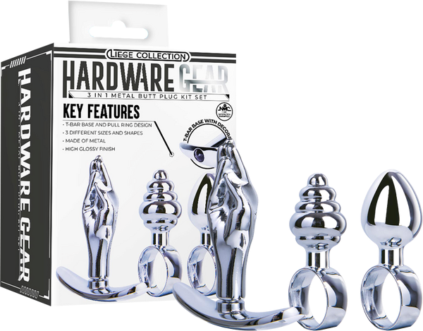 Hardware Gear 3 In 1 Metal Butt Plug Kit Set Chrome - - Butt Plugs