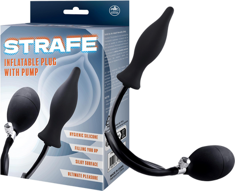 Strafe Inflatable Teardrop Silicone Butt Plug With Pumps Black - Butt Plugs