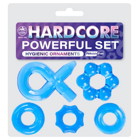 Excellent Power Hardcore Super Stretchy Powerful Cockring Set Blue - Stretchy Cock Rings