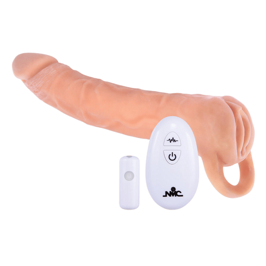 Excellent Power Remote Control Vibrating Penis Extendor 9 Inch Flesh - Penis Sleeves and Extenders