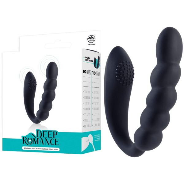 Deep Romance Bendable Dual Motors G Spot Silicone Massager Black - - G-Spot Vibrators
