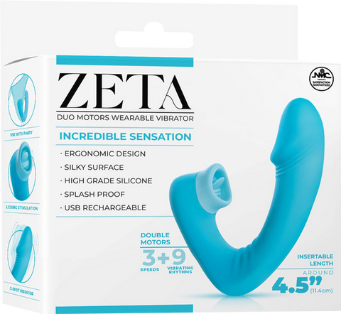 Zeta Dual Motor USB Rechargeable Wearable Clitoral Vibrator Blue - Clit Ticklers and Pulsators