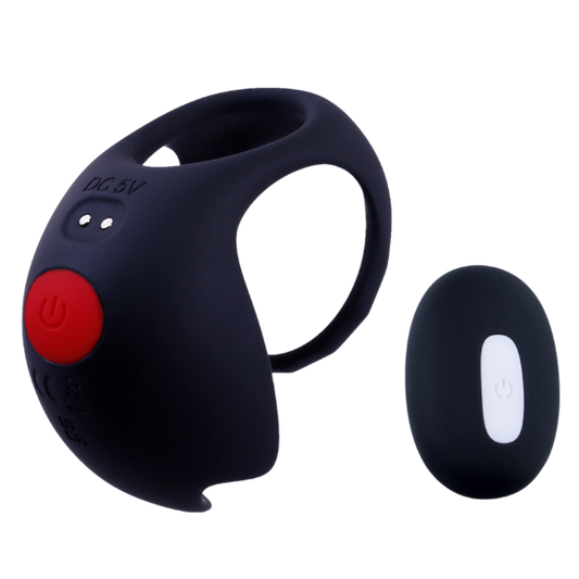 Giga Booster Rechargeable Cock Ornament with Scrotal Stimulator Black - Vibrating Cock Rings