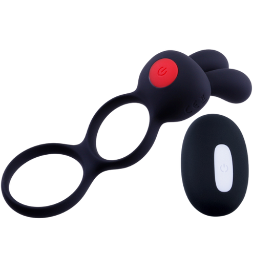 Giga Booster Cock & Scrotal Ornament With Clit Stimulator Black - Vibrating Cock Rings