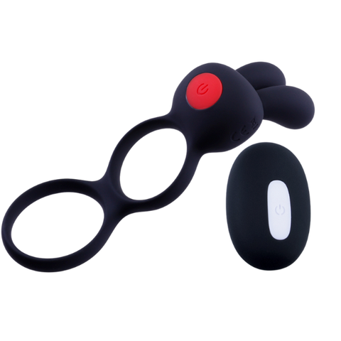 Giga Booster Cock & Scrotal Ornament With Clit Stimulator Black - Vibrating Cock Rings