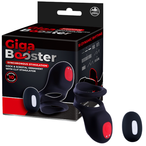 Giga Booster Cock & Scrotal Ring With Clit Stimulator Black - Vibrating Cock Rings