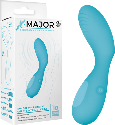 X. Major 10 Function Rechargeable Finger Vibrator Blue - Finger and Tongue Vibrators