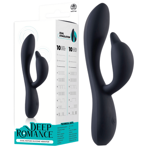 Deep Romance Dual Motor Rabbit Style G Spot Silicone Vibrator Black - Rabbit Vibrators