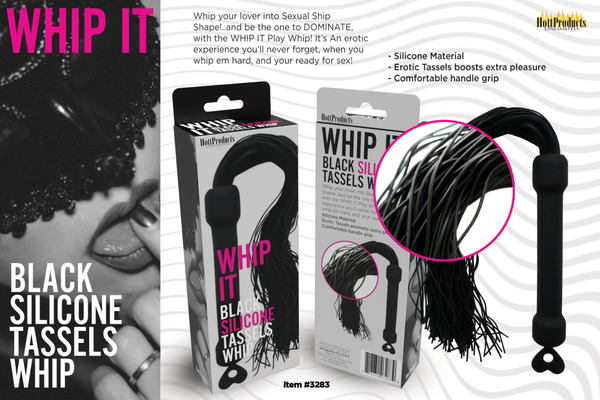 Hott Products Whip It Black Tassel Silicone Tassels Bondage Whip - Whips And Crops