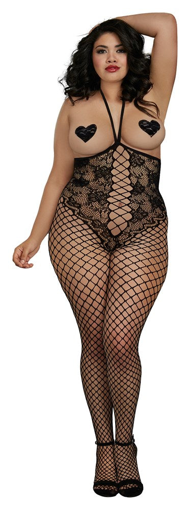 Dreamgirl Plus Size Open-Cup Womens Bodystocking Black - - Plus Sized Lingerie