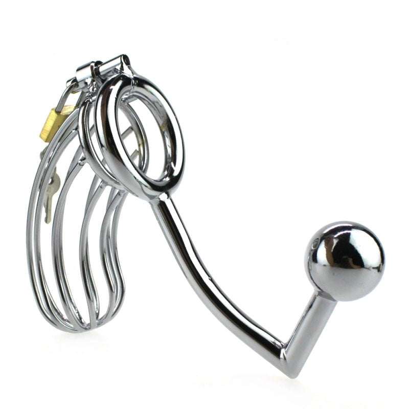 Hell's Couture The Bird Cage Male Chastity Device With Anal Intruder - Male Chastity