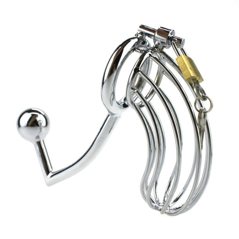Hell's Couture The Bird Cage Male Chastity Device With Anal Intruder - Male Chastity