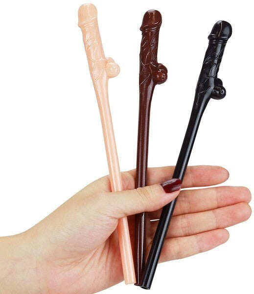 Lovetoy Willy Penis Shape Straws 9 Pack Flesh / Brown / Black - Party Gifts and Novelties