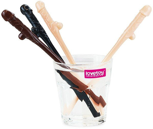 Lovetoy Willy Penis Shape Straws 9 Pack Flesh / Brown / Black - Party Gifts and Novelties