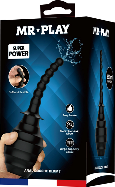 Mr Play Anal Douche BLKM7 With Flexible Nozzle Black - Enemas and Douches