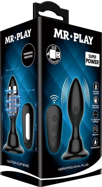 Mr Play High Quality Remote Control Vibrating Anal Plug Black - - Butt Plugs