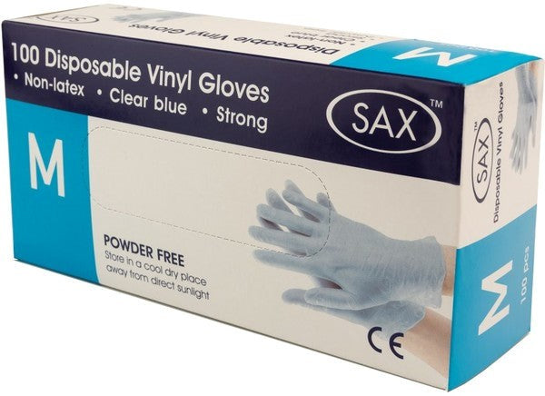 Sax 100 Pack Disposable Vinyl Gloves Blue - Adult Toy Cleaner