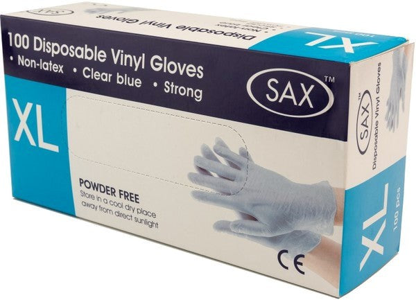 Sax 100 Pack Disposable Vinyl Gloves Blue - Adult Toy Cleaner