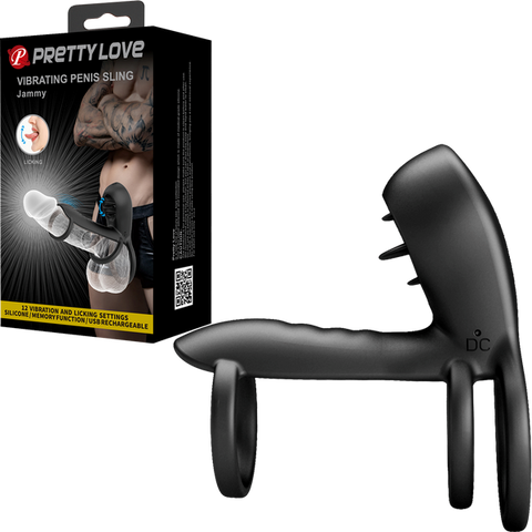 Pretty Love Jammy 12 Function Vibrating Penis Sling Black - Vibrating Cock Rings