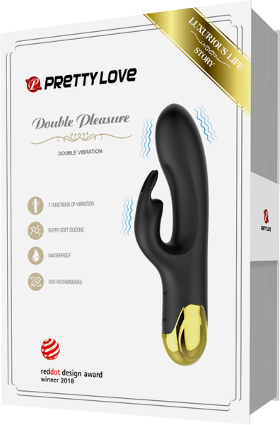 Pretty Love Double Pleasure 7 Function Rechargeable Rabbit Vibrator Black - - Rabbit Vibrators