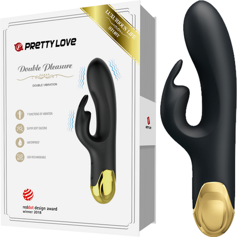 Pretty Love Double Pleasure 7 Function Rechargeable Rabbit Vibrator Black - Rabbit Vibrators