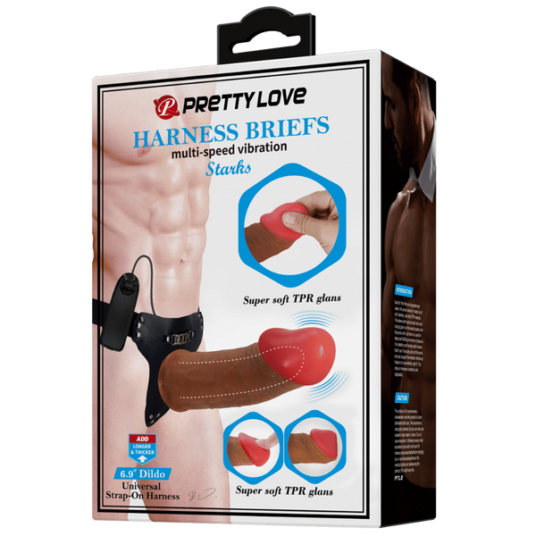 Pretty Love Stark Vibrating Universal Strap On Harness With Dildo 6.9 Inch Tan - Strap On Sextoys
