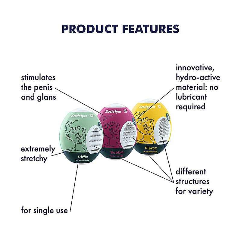 3 Piece Egg Masturbator Set By Satisfyer - Love Eggs and Kegel Exercisers