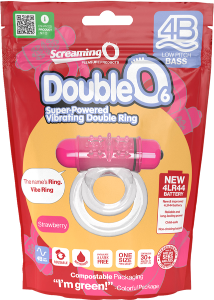 Screaming O Double O 6 4B Low Pitch Bass Vibrating Cock Ring Strawberry - - Vibrating Cock Rings
