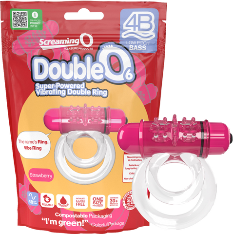 Screaming O Double O 6 4B Low Pitch Bass Vibrating Cock Ring Strawberry - Vibrating Cock Rings