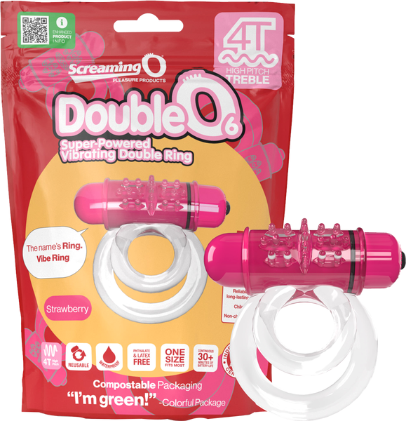 Screaming O Double O 6 4T High Pitch Treble Vibrating Dick Ring Strawberry - - Vibrating Cock Rings