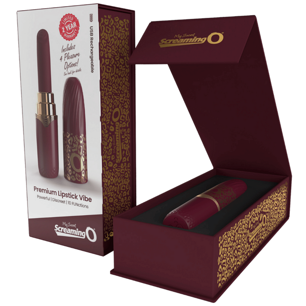 Screaming O Premium 10 Function Lipstick Vibrator Merlot - Clit Ticklers and Pulsators