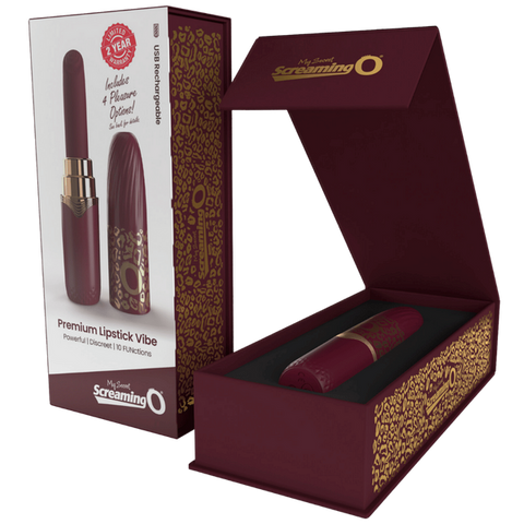Screaming O Premium 10 Function Lipstick Vibrator Merlot - Clit Ticklers and Pulsators
