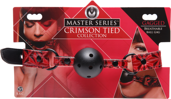 Master SeriesTied Breathable Fetish Play Ball Gag Crimson - - Bondage Gags and Bits