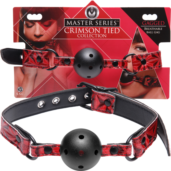 Master SeriesTied Breathable Fetish Play Ball Gag Crimson - - Bondage Gags and Bits