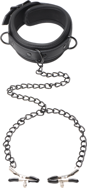 Master Series Collared Temptress Collar With Nipple Clamps - Nipple and Clit Clamps