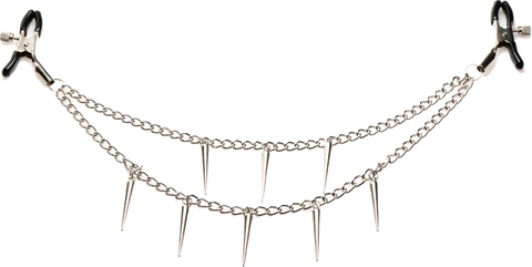 Master Series Daggers Double Chain Fetish Play Nipple Clamps - Nipple and Clit Clamps