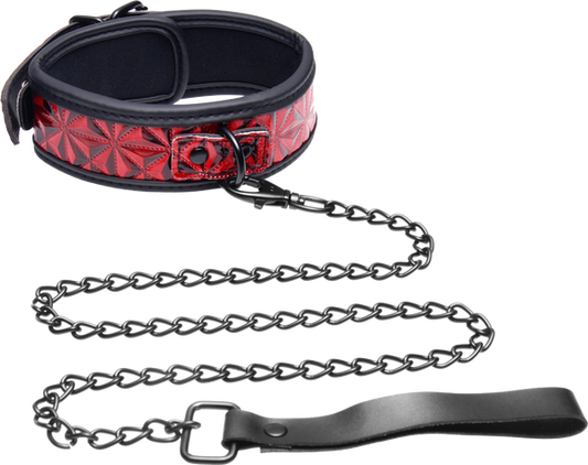 Master Series Crimson Tied Bondage Collar With Leash - Collars and Leads