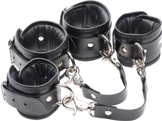 Master Series PU Leather Lined BDSM Play Wrist Cuffs - Cuffs And Restraints