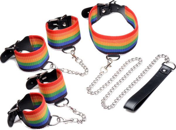 Master Series Kinky Pride Rainbow Bondage Cuff Set - Bondage Kits