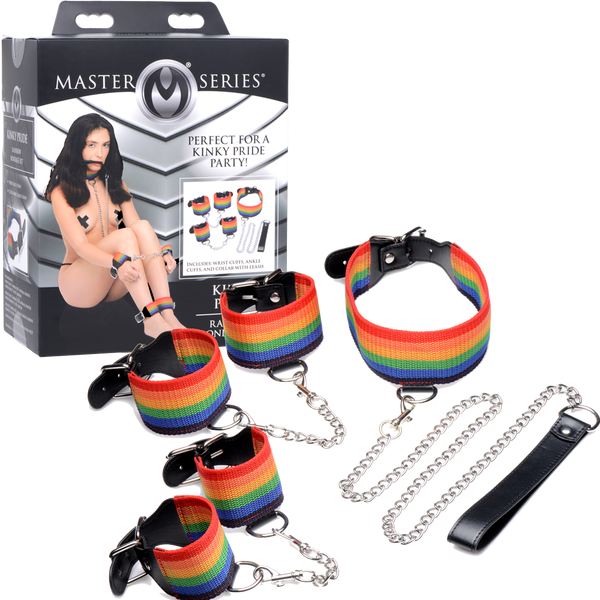 Master Series Kinky Pride Rainbow Bondage Cuff Set - Bondage Kits