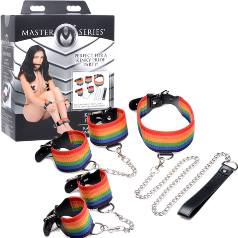 Master Series Kinky Pride Rainbow Bondage Cuff Set - Bondage Kits